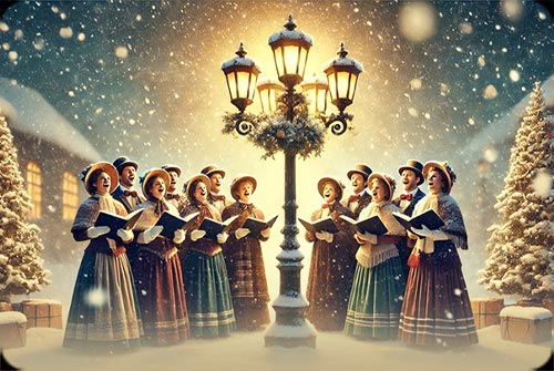 Vintage Carolers In A Snowy Winter Scene - Festive Email Stationery Stationery, Backgrounds