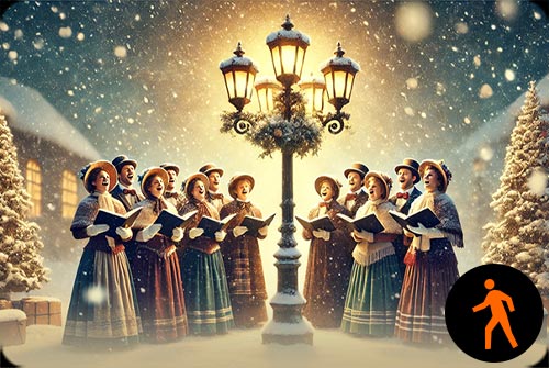 Animated: Vintage Carolers In A Snowy Winter Scene - Festive Email Stationery Stationery, Backgrounds