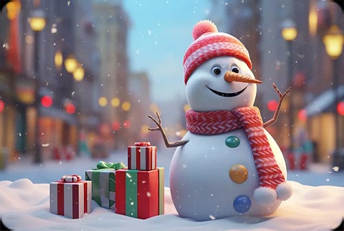 Joyful Snowman In Holiday Town - Festive Email Stationery Stationery, Backgrounds